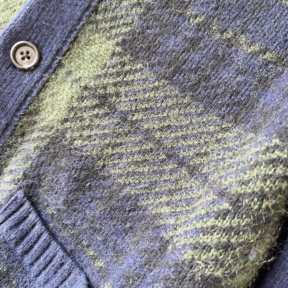 Banana Republic Wool Blend Shawl Collar Cardigan Navy Plaid S/M